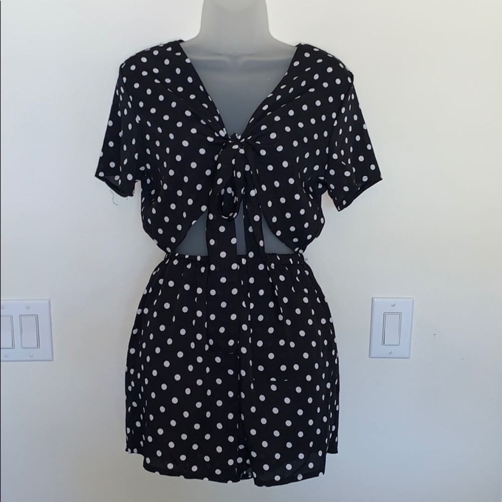 shein black and white polka dot romper | women m